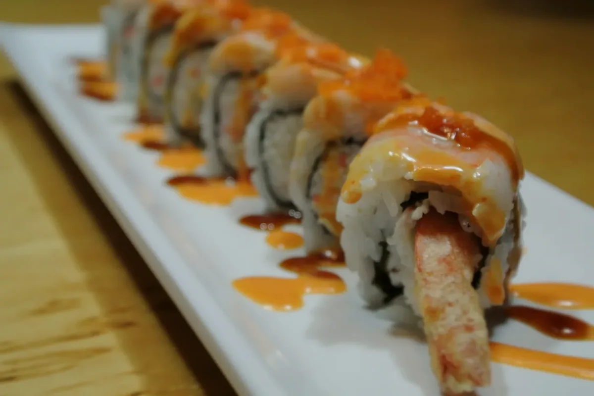 Double Dragon, cooked shrimp laid over a shrimp tempura roll