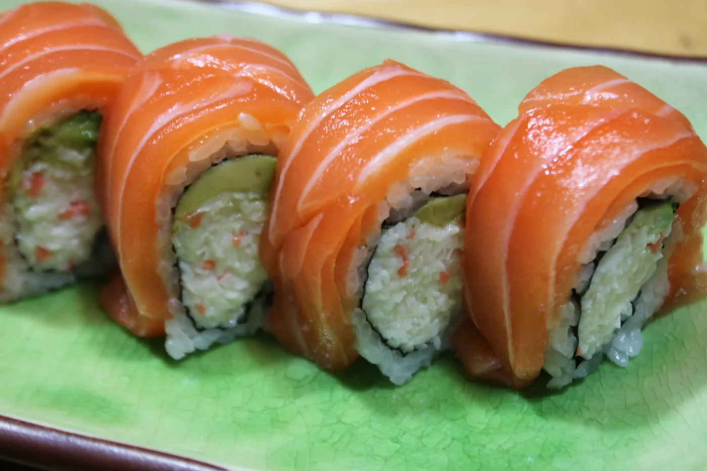 Alaskan roll - salmon over a California roll