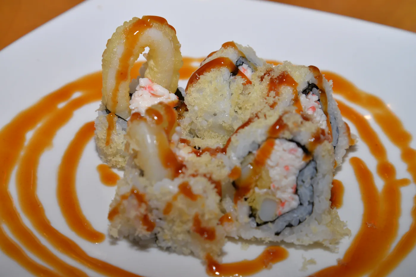 Calamari Tempura roll - squid tempura with crab and crunch