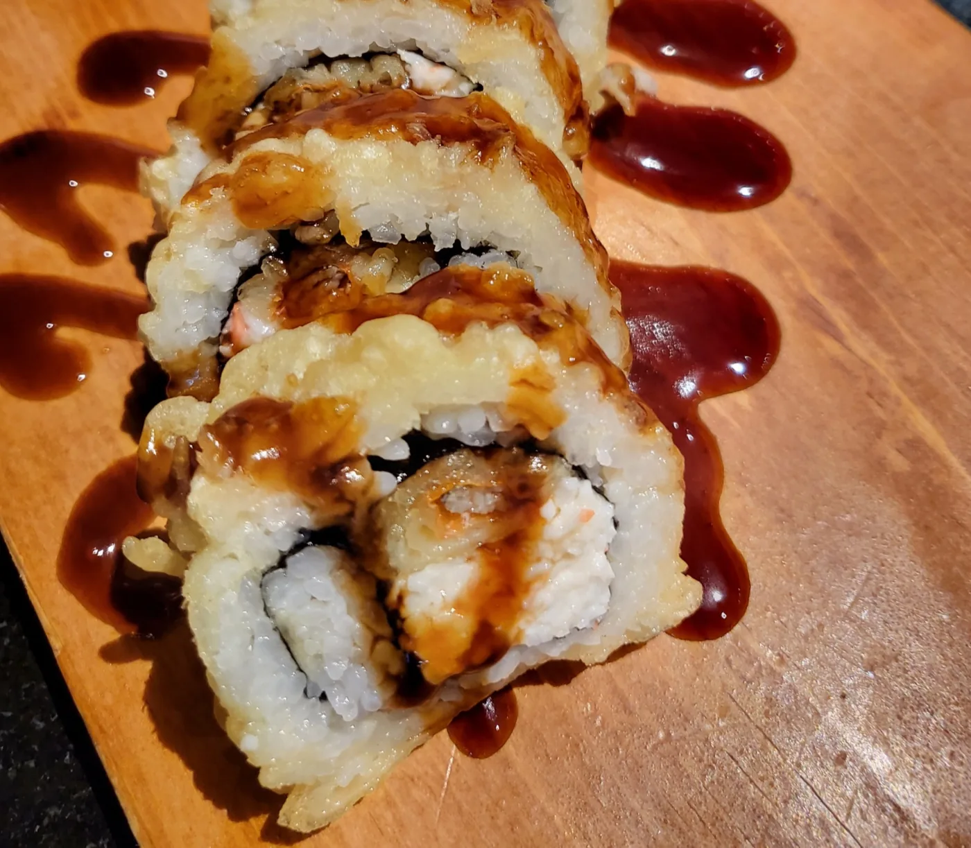 Jumbo Spider - a lightly fried spider roll with eel sauce