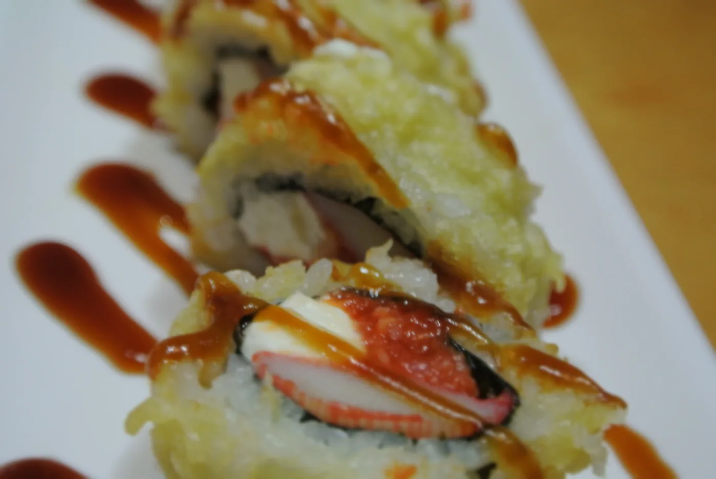 Las Vegas roll - spicy tuna, cream cheese and crab, deep fried