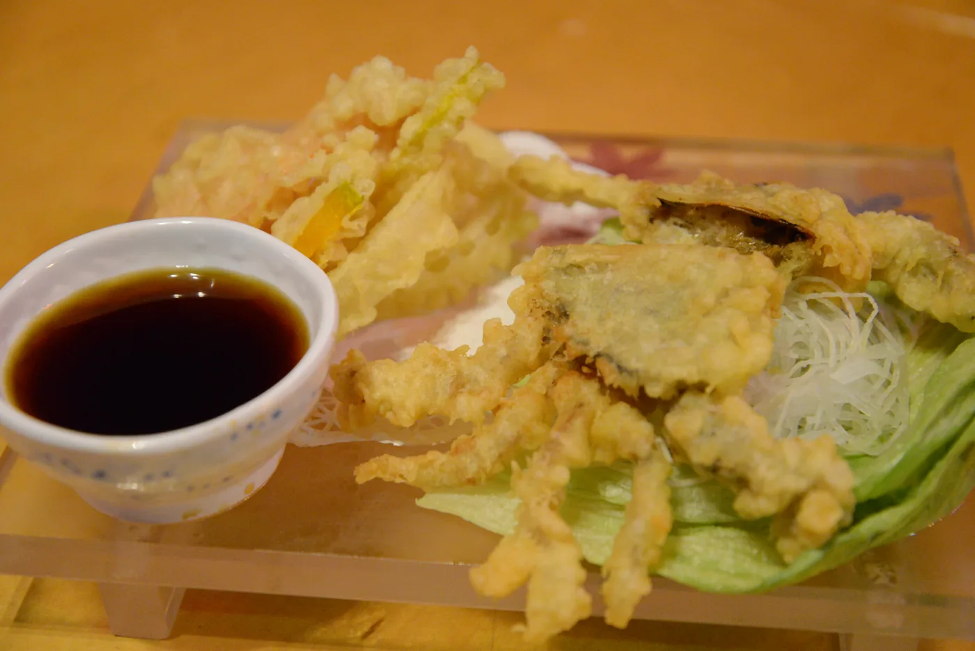 Soft Shell Crab appetiser, fried whole and served with a dipping sauce