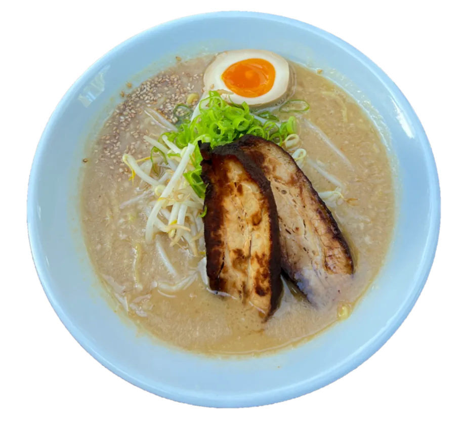Tonkotsu ramen with braised pork belly, soft egg, bean sprouts and green onion